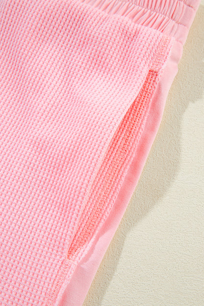 Ensemble t-shirt et short côtelé rose grande taille à coutures apparentes