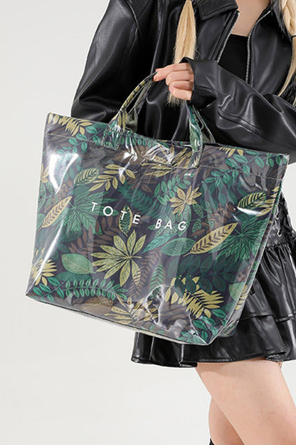 Blackish Green Tropical Print Travel Tote Bag