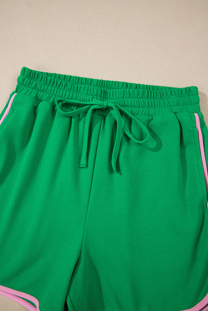Ensemble t-shirt ras du cou et short texturés bicolores vert vif