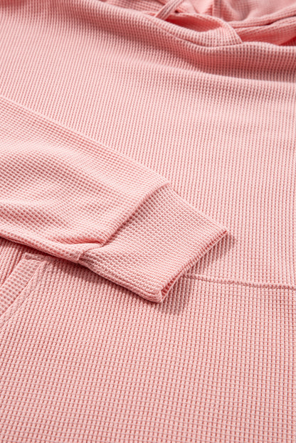 Sweat à capuche surdimensionné rose clair en tricot gaufré doublé polaire à col montant