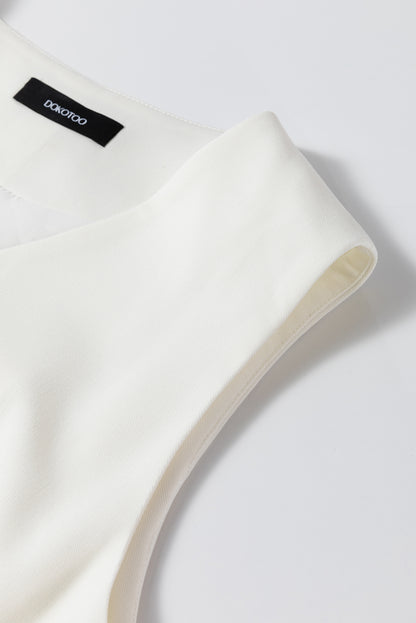 Gilet de costume blanc uni à col en V et boutons