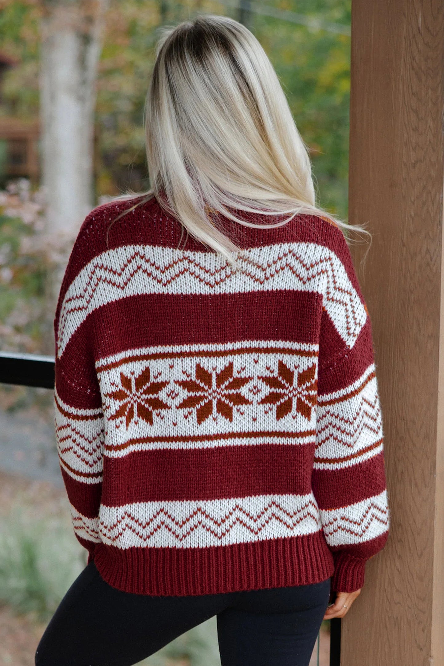 Red Geometric Pattern Zip-Up Knit Long Sleeve Regular Fit Cardigan