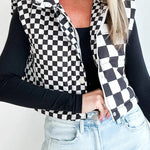 Black Double Checked Stand Collar Cropped Puffer Vest