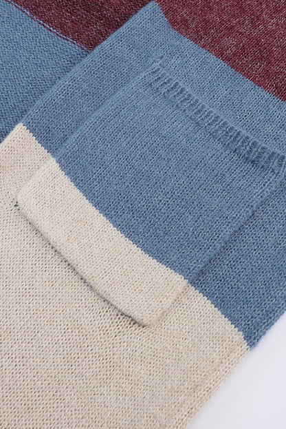 Cárdigan de punto largo con frente abierto y bloques de color gris carbón