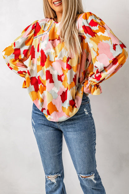 Blusa de manga larga con estampado abstracto multicolor
