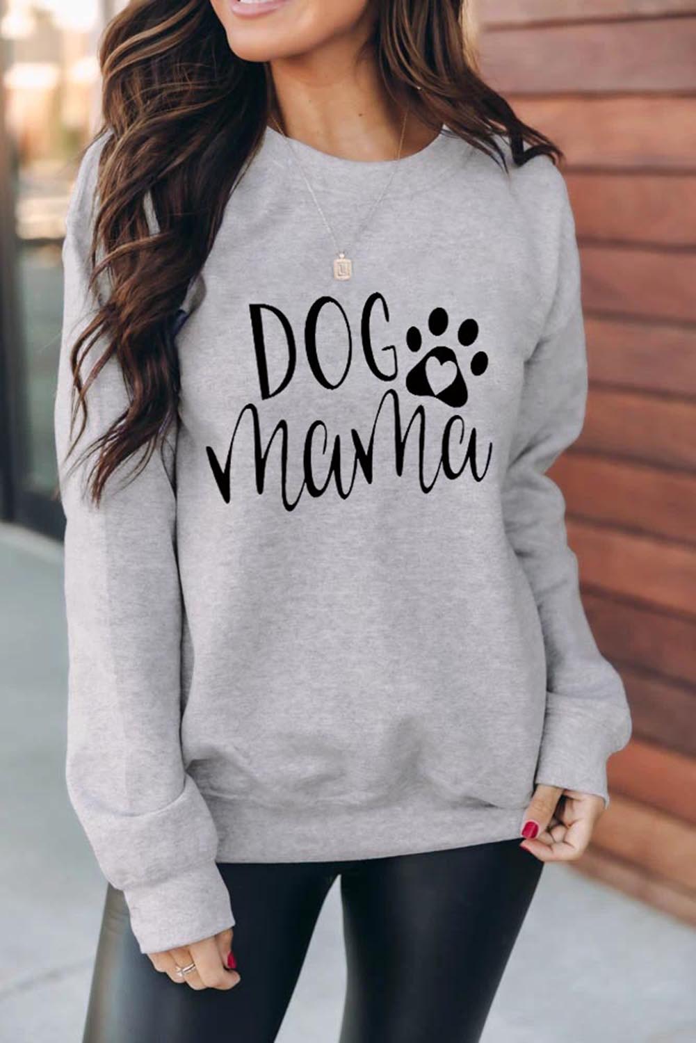 Dog MAMA Graphic Print Long Sleeve Sweatshirt