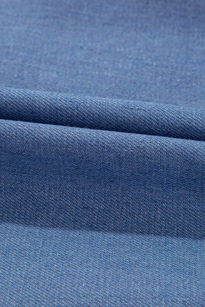 Black Stripe Ruffle Denim Patchwork Round Neck Mini Dress