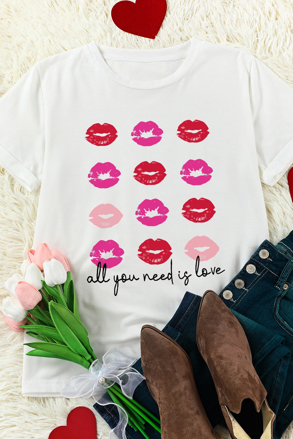 all you need is love Valentines Kisses Graphic Tee