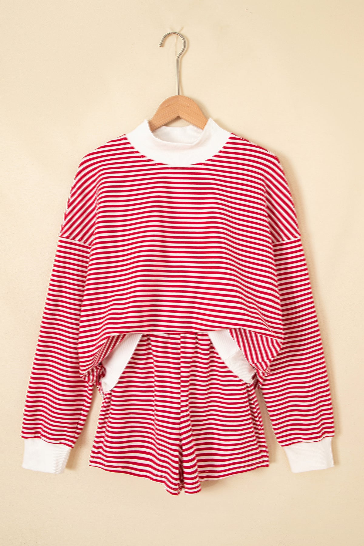 Pink Stripe Oversize Mock Neck Sweatshirt and Shorts Set