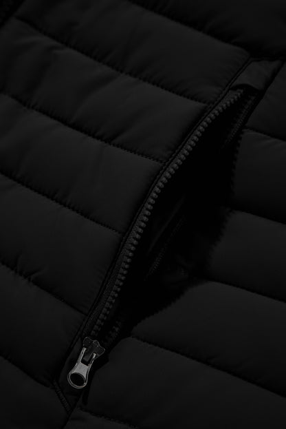 Gilet matelassé zippé à col en peluche noir