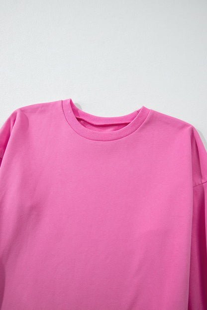 Sweat-shirt uni Bonbon à col rond et ourlet haut-bas