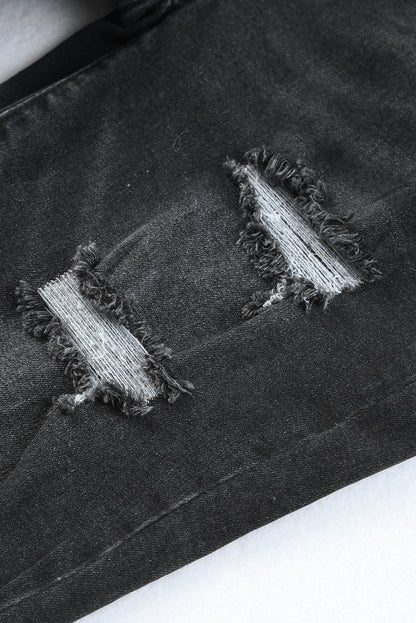 Short bermuda en jean effet vieilli et retroussé 