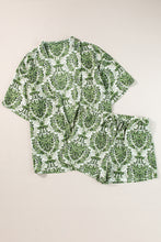 Green Vintage Floral Print Open Top and Shorts Outfit