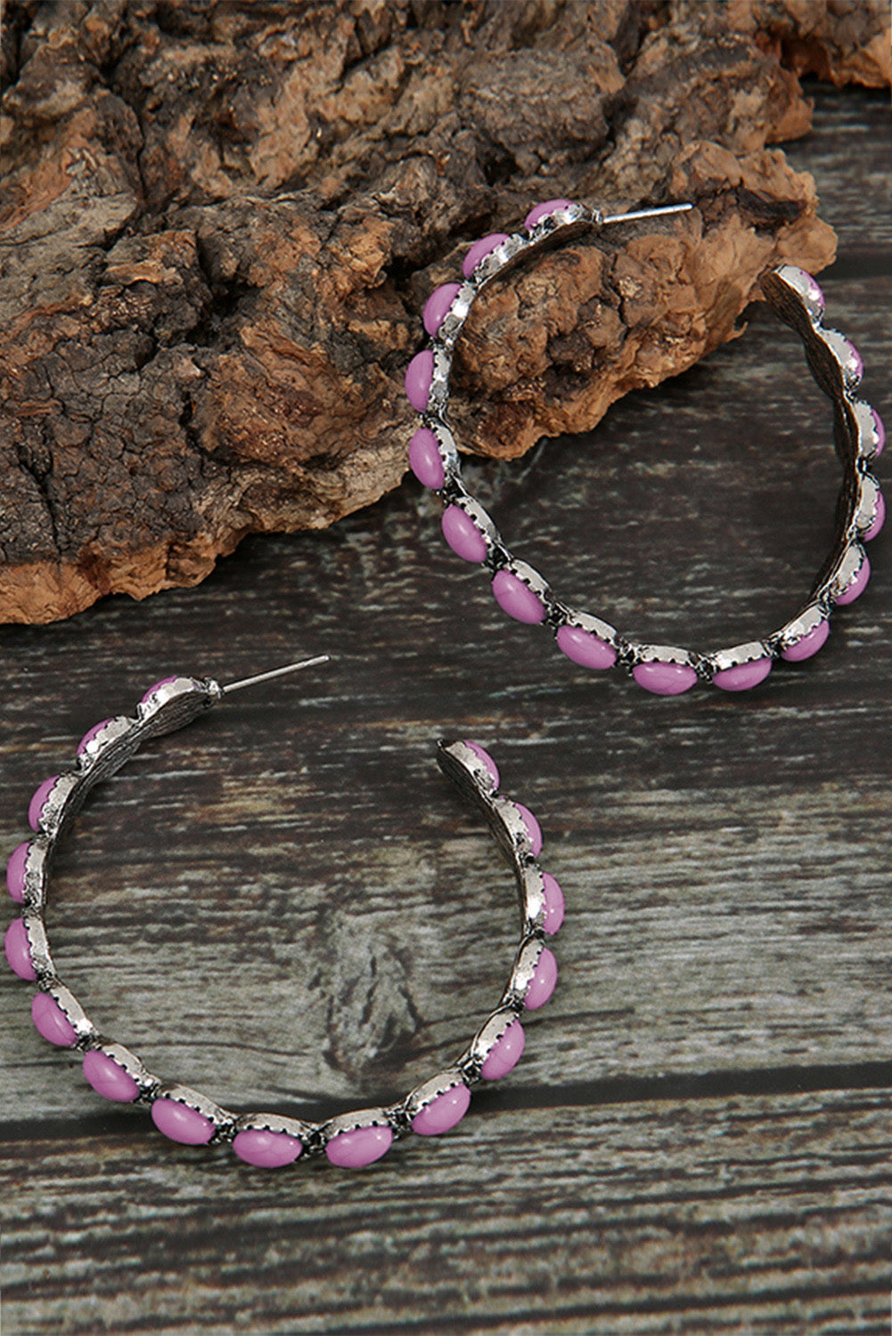 Pendientes Retro Círculo Turquesa En Forma De C