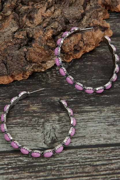 Pendientes Retro Círculo Turquesa En Forma De C