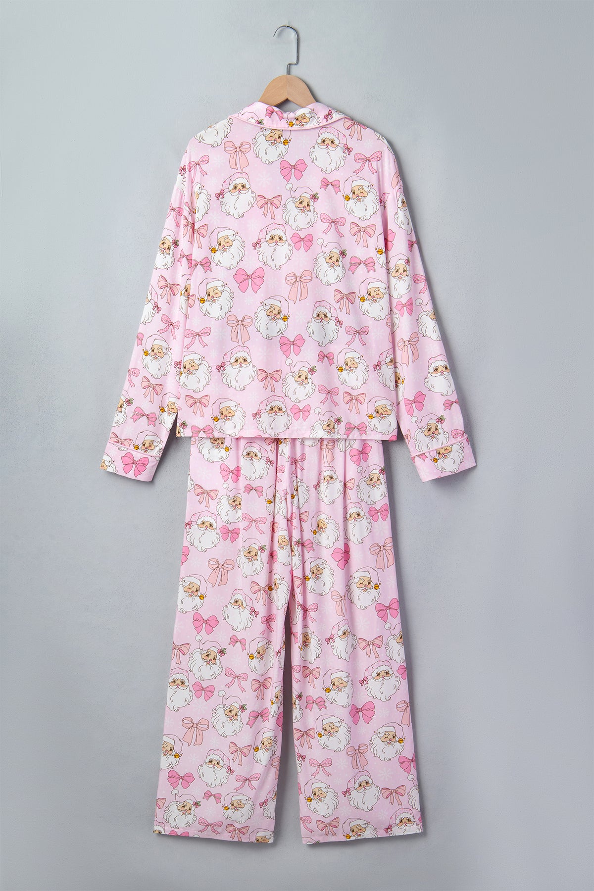 Pink Abstract Santa Print Long Sleeve Full-Length 2Pcs Lounge Set