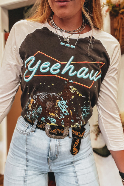 Haut à manches longues raglan marron à motif graphique vintage Yeehaw