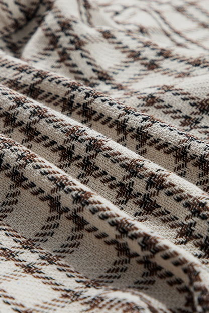 Robe chemise tunique boutonnée à carreaux à rayures blanches grande taille à ourlet brut