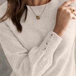 White Buttoned Bishop Sleeve Crew Neck Sweater