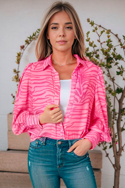 Zebra Stripes Print Lantern Sleeve Shirt