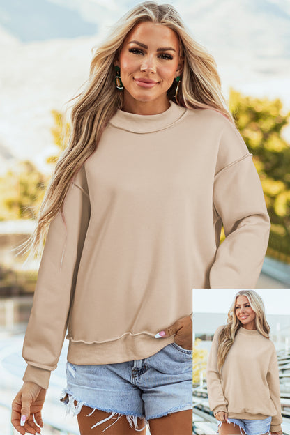 Dark Blue Oversize Drop Shoulder Reversible Mock Neck Sweatshirt