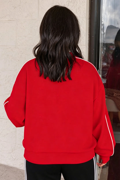 Fiery Red Stand Neck Long Sleeve Regular Fit Sweatshirt