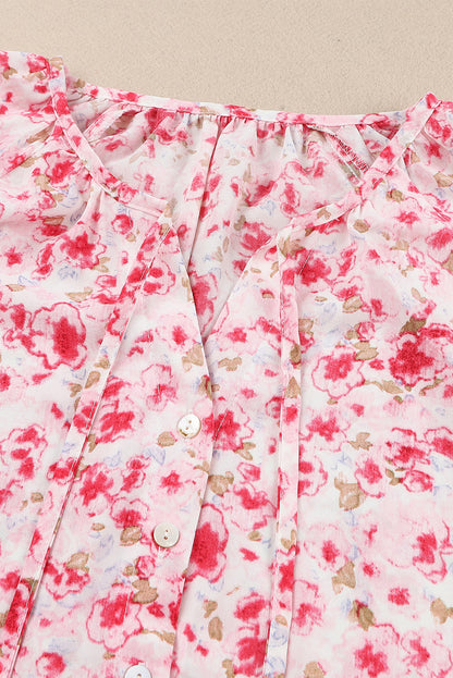 Blusa con botones y cuello en V con estampado floral 