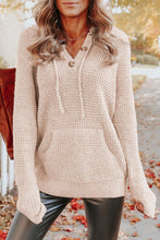 Waffle Knit Buttons Hooded Sweater with Pocket