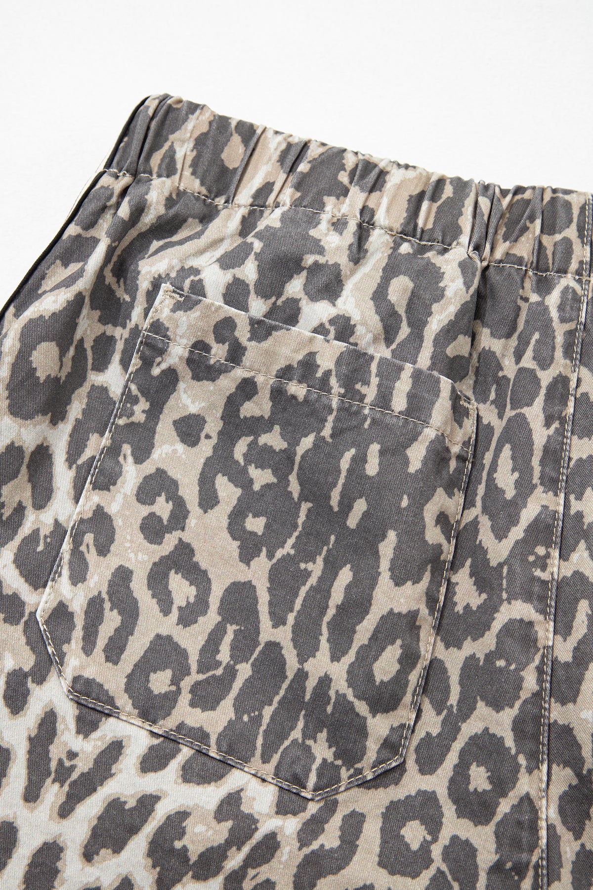 Multicolour Leopard Pattern Striped Detail Drawstring Denim Shorts
