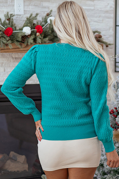 Fiery Red Trendy Pattern Knit Ribbed Cuffs Crew Neck Sweater