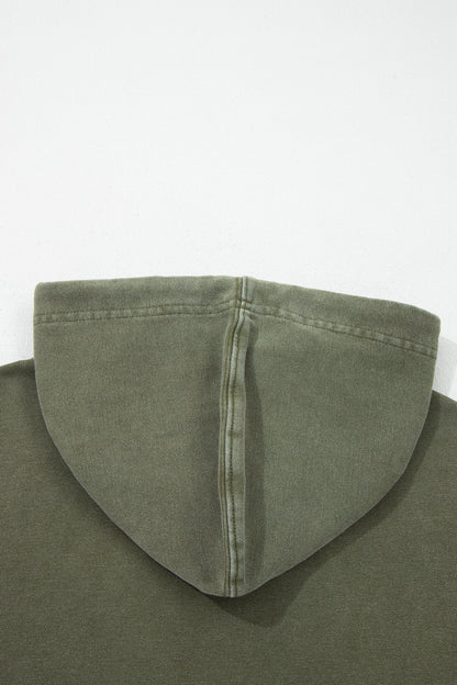 Moss Green Plaid Sleeve Drawstring Pocket Hooded Sweatshirt