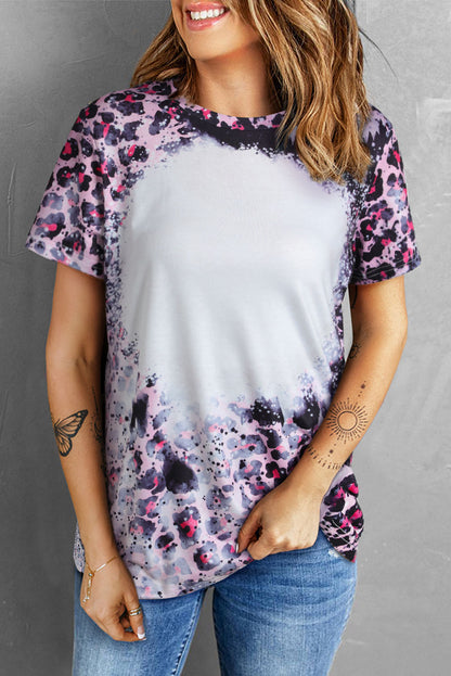 Blank Apparel - Pink Leopard Dyed Print Bleached Blank Tee