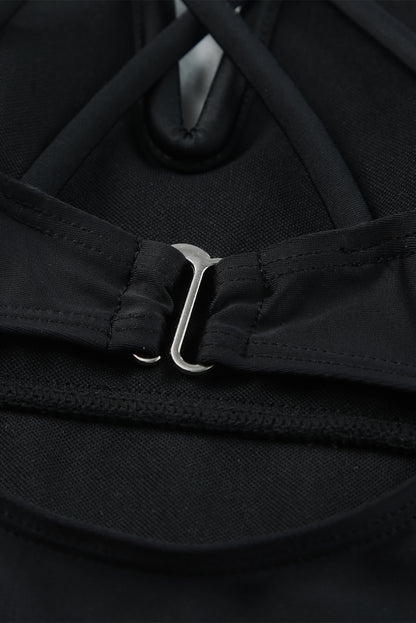 Traje de baño tankini con tiras y escote de muesca en contraste de cintura alta