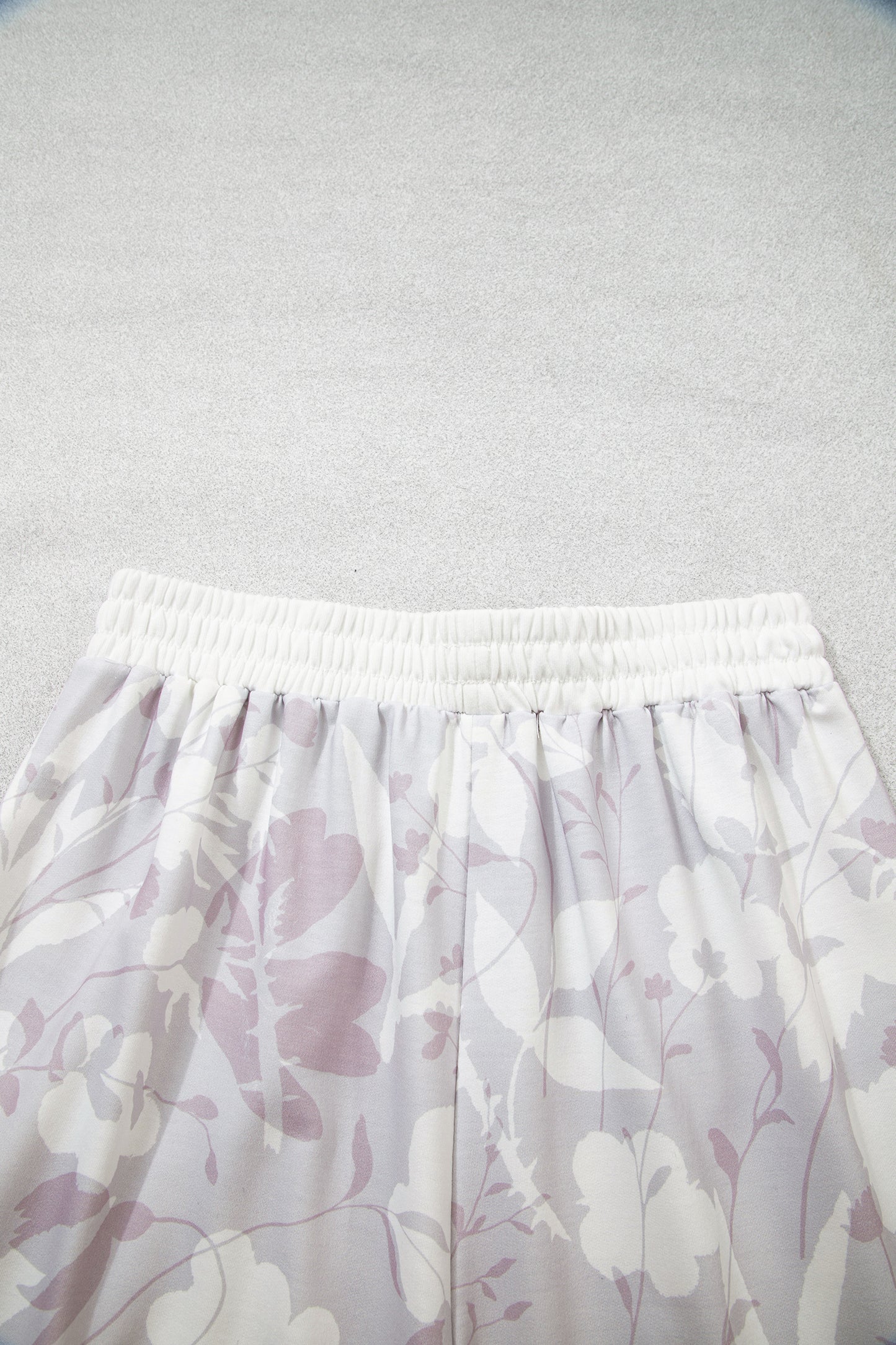 Gray Floral Print Wide Leg Ankle-Length Elastic Waistband Pants