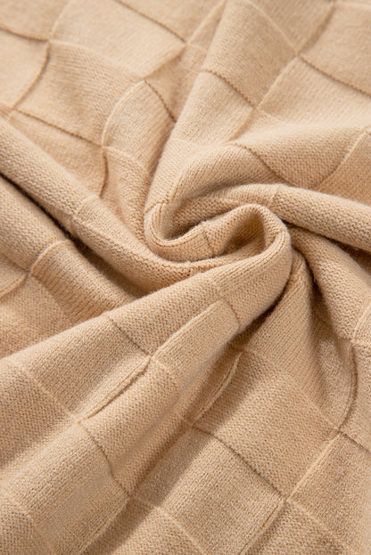 Pull en tricot texturé à carreaux uni beige clair grande taille