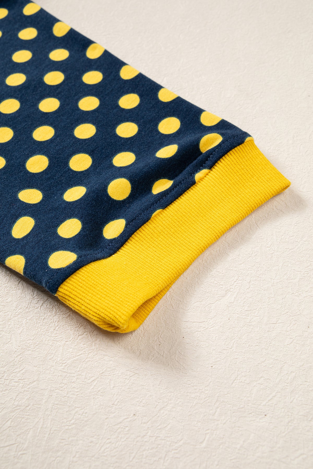 Blue Polka Dot Print Contrast Trim Round Neck Bracelet Sleeve Top