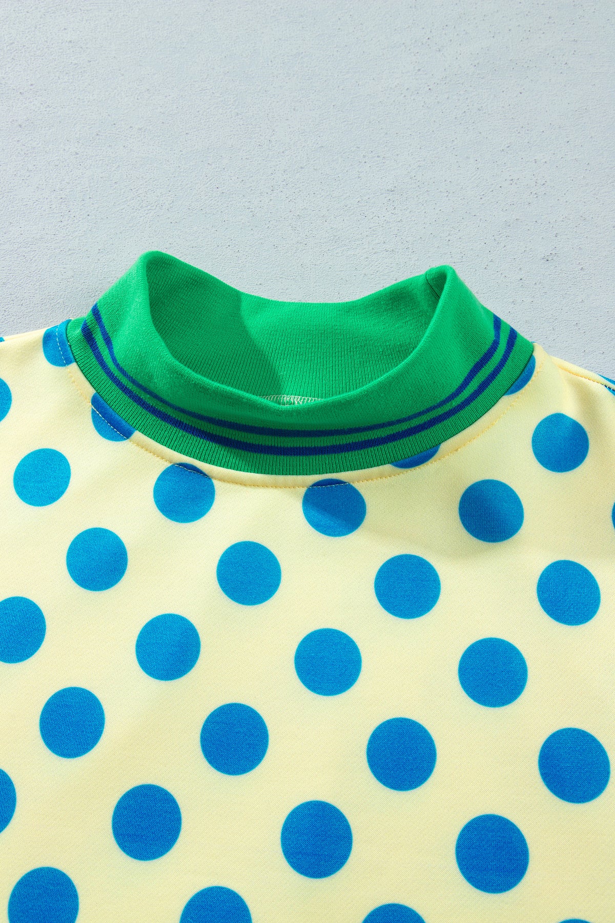 Yellow Polka Dot Striped Trim Mock Neck Sweatshirt
