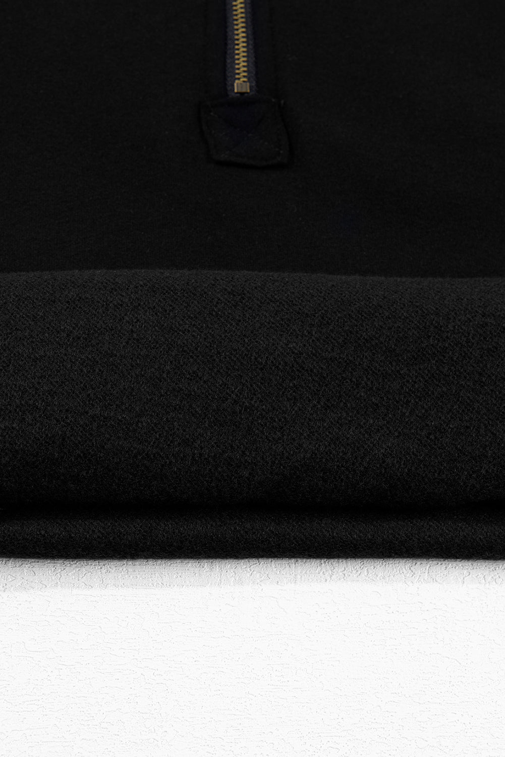 Black Fleece Lined Half Zipper Kangaroo Pockets Loose Hoodie