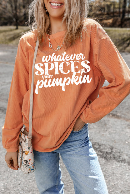 Sweat-shirt à cordon de serrage graphique Orange Whatever Spices Your Pumpkin