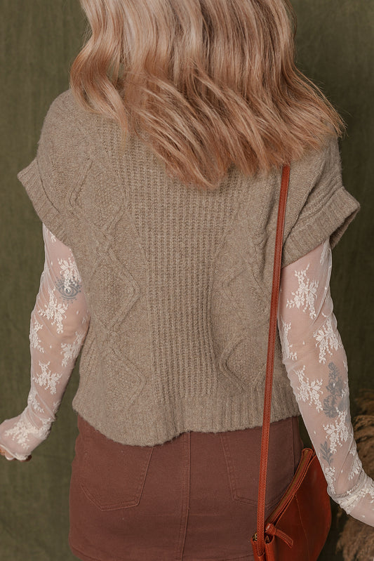 Smoke Gray Textured Knit High Neck Sweater T Shirt