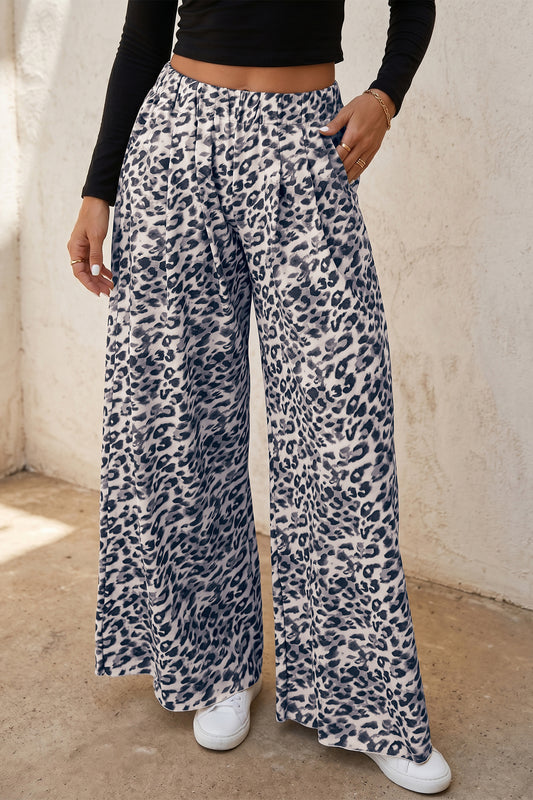 Multicolour Leopard Print Wide Leg Full Length Pants