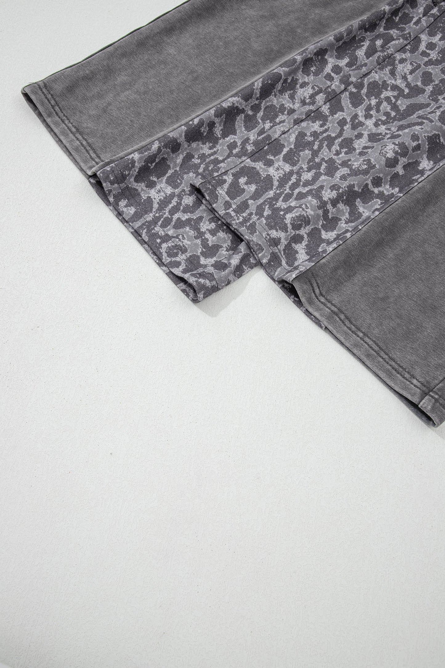 Dark Grey Mineral Wash Leopard Patchwork Loose Pants