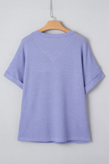 Wisteria V Neck Short Sleeve Plus Size Waffle Knit Top