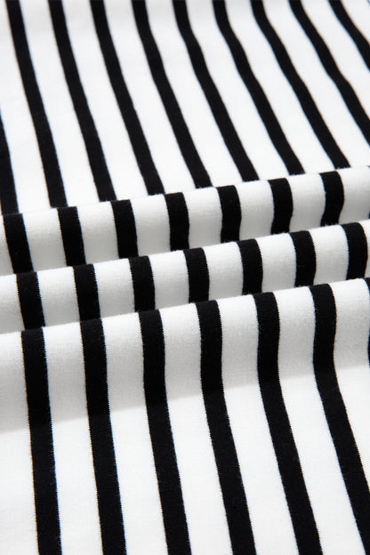 White Stripe Color Block Long Puff Sleeve Metal Zip-Up Collar Top