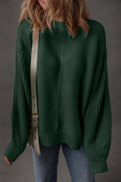 Mist Green Solid Color Front Seam Drop Shoulder Loose Sweater