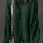 Mist Green Solid Color Front Seam Drop Shoulder Loose Sweater