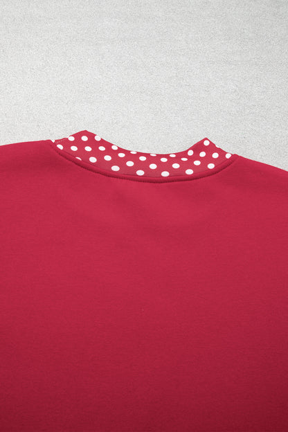 Red Dahlia Colorblock Polka Dot Contrast Trim Oversized Sweatshirt