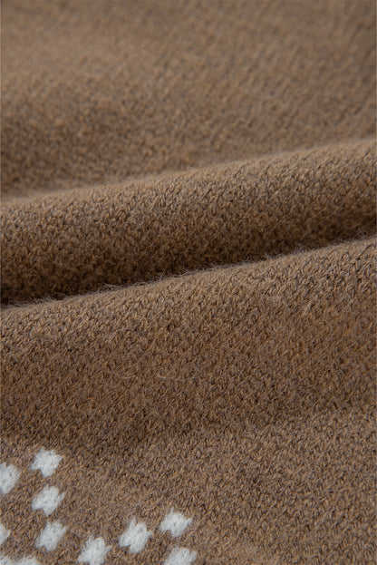 Cardigan zippé à col et bordure côtelée imprimé western marron