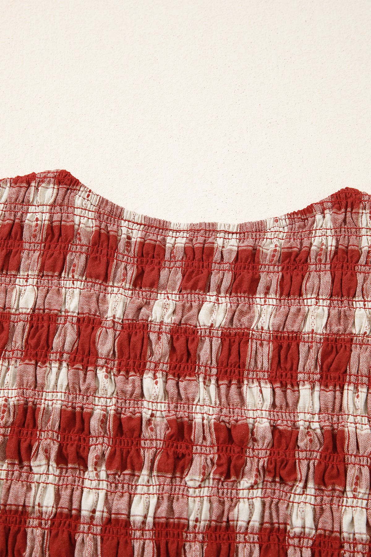 Red Plaid Print Smocked Puff Sleeve Mini Dress
