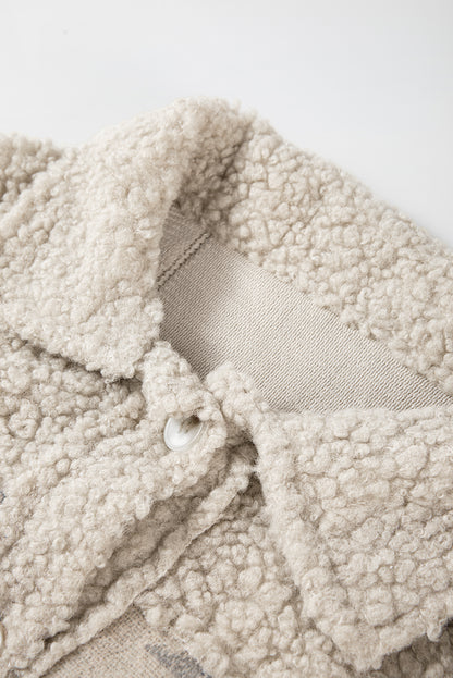 Manteau kaki à imprimé aztèque occidental en sherpa avec poches à rabat boutonnées